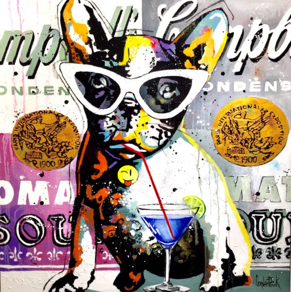 tableau original POP ART, bouledogue Français
