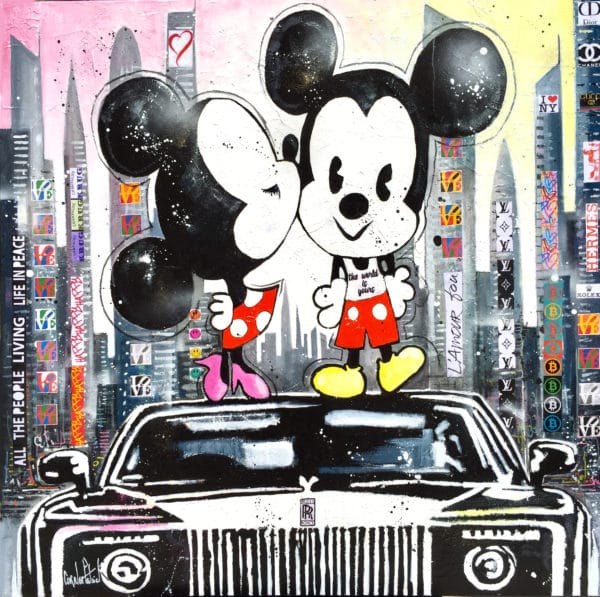 Tableau Pop art Mickey Minnie a New York