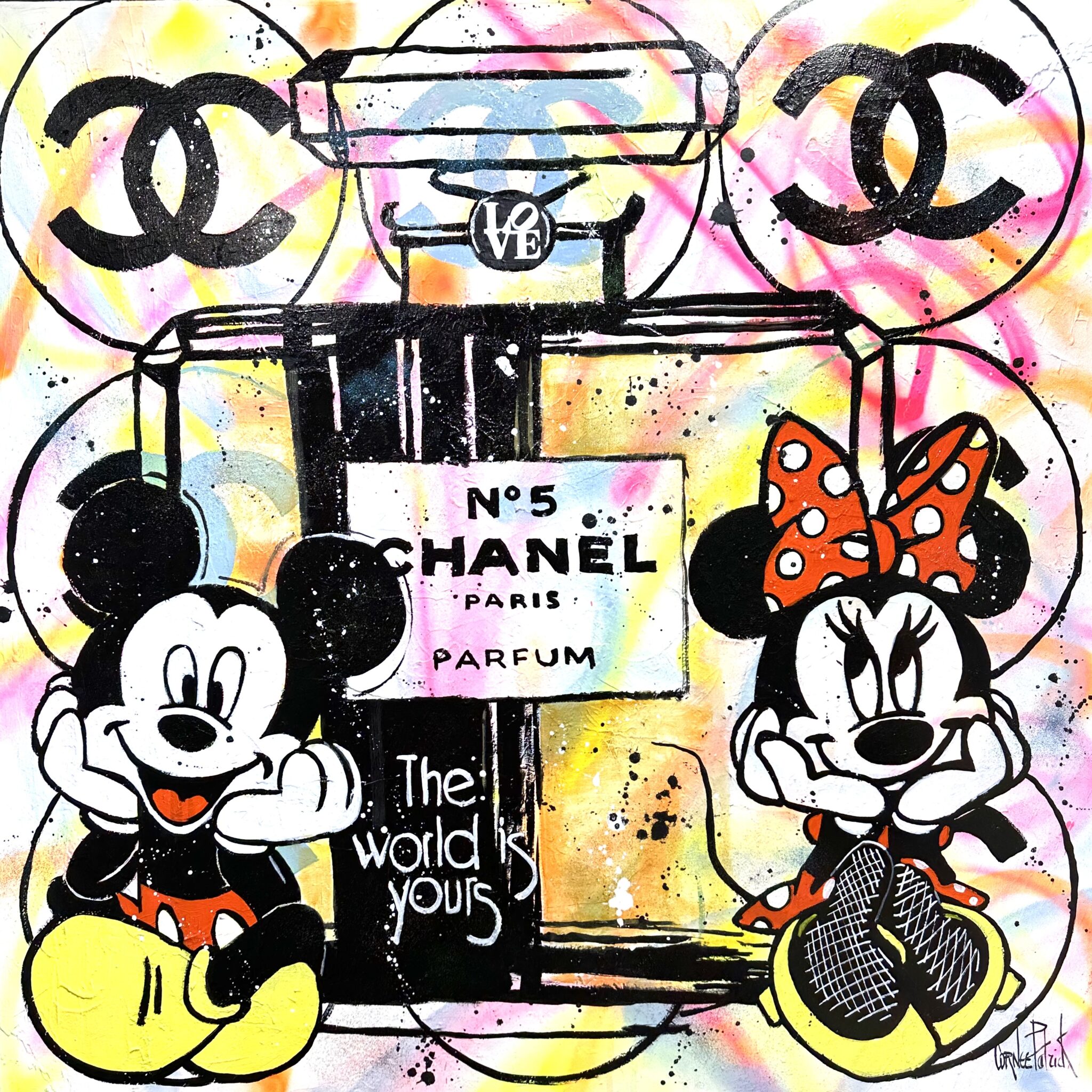 Tableau pop art Mickey et Minnie Chanel n°5
