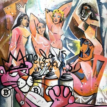 Peinture pop art les demoiselles d'Avignon et la panthère rose.