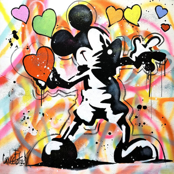 Une peinture de style graffiti représentant Mickey Mouse d'après Banksy.