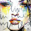 This lively street art style painting depicts a portrait of a woman with abstract expressionist elements.