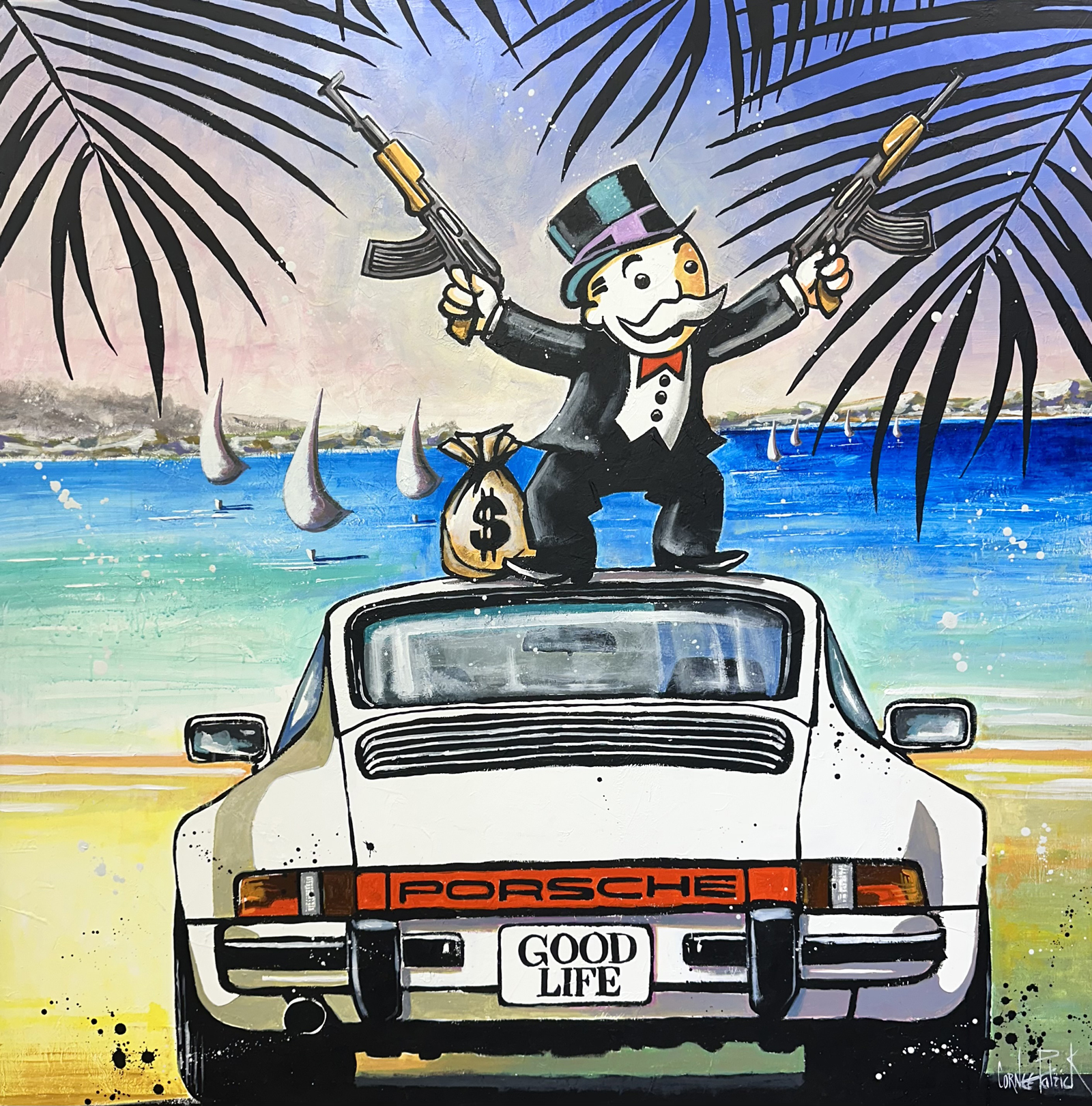 Mr Monopoly et sa Porsche 911 sur la côte d'Azur