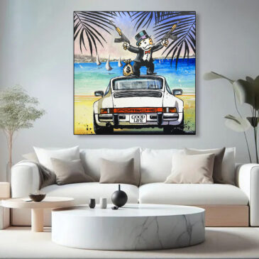 Alternative view of Mr Monopoly et sa Porsche 911 sur la côte d'Azur