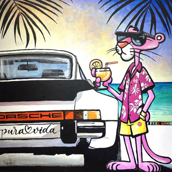 La Panthère rose en vacance avec sa Porsche