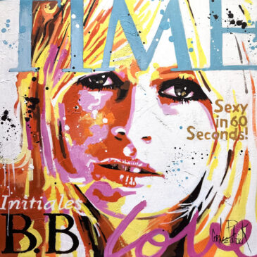 Contemporary pop art painting inspired by Brigitte Bardot with vibrant colors and modern street art style
