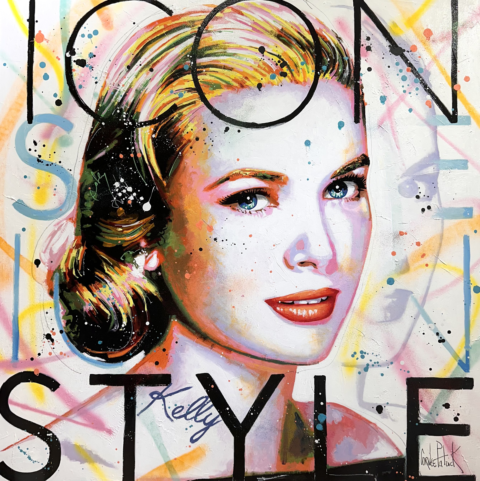 Portrait Pop Art original de Grace Kelly aux couleurs pastel et éclatantes